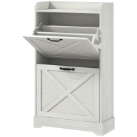 HOMCOM Slim Shoe Storage Cabinet, Farmhouse Shoe Cabinet with 2 Flip Drawers, Adjustable Shelves for 8 Pairs, Distressed White