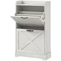 HOMCOM Slim Shoe Storage Cabinet, Farmhouse Shoe Cabinet with 2 Flip Drawers, Adjustable Shelves for 8 Pairs, Distressed White(m-1)