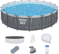 Bestway Steel Pro MAX 18' x 48"" Metal Frame Above-Ground Round Pool Set with LED Light & Remote, Ladder, Cover and 1500 GPH Filter Pump(m-1)