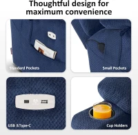 MCombo Large Triple-Motor Power Lift Recliner with Massage and Dual Heating, Adjustable Headrest for Tall Seniors, Fabric 7634 (Navy Blue, Large)(m-9)