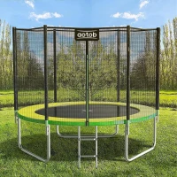 AOTOB 12 ft Outdoor Trampoline with Safety Enclosure Net and Basketball Hoop — Heavy-Duty PP Jump Mat, Spring Cover Padding, Storage Bag & Ladder(m-1)
