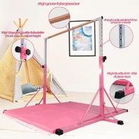 Portable Gymnastics Bar 5FT/6FT for Kids Ages 5-20 - Adjustable 35""–59"" (5FT Model), 500 lb Capacity with Folding Mat(m-4)