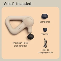 TheraGun Relief by Therabody — Lightweight, User-Friendly Percussion Massage Gun (Sand) with 3 Speeds & 3 Science-Backed Attachments for Everyday Pain Relief(m-8)