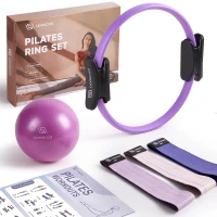 LIONSCOOL 14"" Pilates Ring Set — Anti-Deformation Magic Circle with Padded Handles, 9"" Mini Ball, 3 Fabric Resistance Bands, Guide & Bag(m-1)