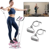 Sunny Health & Fitness Total Body 2-in-1 Smart Stepper with Handlebar & Resistance Bands, Adjustable Hydraulic Stepper, LCD, Non-Slip Pedals — 330 lb Capacity(m-1)