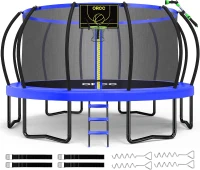 ORCC Heavy-Duty Outdoor Trampoline — 8/10/12/14/15/16 ft with 1200 lb Capacity, Safety Enclosure, Basketball Hoop, Sprinkler & Accessories(m-1)