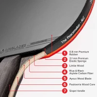 The Peace Maker ALC - Pro Carbon Fiber Table Tennis Paddle with Ergonomic Handle & Hard Carry Case - Maximum Spin & Control(m-3)