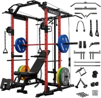 Mikolo K6 Power Cage with Cable Crossover — 1500 lb Capacity Squat Rack with Lat Pulldown & Pulley System for Home Gym(m-1)