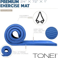 Tone Fitness 1"" Thick NBR Yoga Mat — High-Density, Non-Slip Exercise Mat with Carry Strap (24"" x 72"")(m-3)