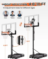 Mayfire Adjustable Kids Basketball Hoop — Portable Goal with Wheels, Height Adjustable (4.8–10 ft), 33"" Shatterproof Backboard, Ideal for Driveway or Backyard(m-2)