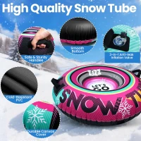 ZIZZ 48-inch Premium Canvas Inflatable Snow Tube — Heavy-Duty Winter Sled for Families(m-6)