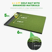 Ponsonbay Integrated Golf Practice Mat with Ball Tray, 5x4ft / 6x4ft / 6x5ft Options, Thick Turf (26–31mm), Includes 3 Tees and Multiple Tee Holders, Indoor/Outdoor(m-5)
