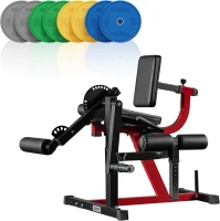 GMWD LE02 Plate-Loaded Leg Extension & Curl Machine, Adjustable Lower-Body Exercise Bench with Rotary Leg Attachment, Home Gym Thigh Trainer (Red)(m-1)