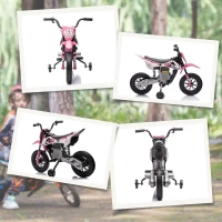 Qaba 12V Kids Dirt Bike, Electric Motorcycle with Twist Grip Throttle, Training Wheels, Rear Suspension & Music, Pink(m-10)