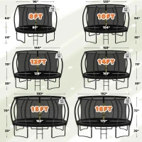JELENS Backyard Trampoline — Available 8/10/12/14/15/16FT with Enclosure Net & Ladder, Galvanized Anti-Rust Frame, ASTM F381-16(m-8)