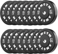 AMGYM 2-Inch Rubber Bumper Plate Set (10–500 lbs) – Olympic Barbell Weight Plates for Home Gym, Strength Training, Multiple Colors(m-1)
