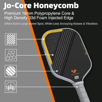 JOJOLEMON Carbon Fiber Pickleball Paddle with 16mm Shark Power Polymer Core — Optimized for Spin, Stability & Consistency(m-3)