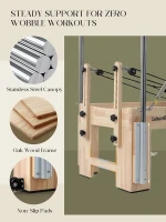 3-in-1 Pilates Reformer Cadillac Combo — Oak Wood Reformer with Cadillac Trapeze & Tower, Quick-Convert Studio-Grade Equipment(m-7)