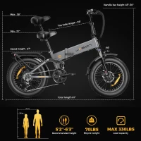 Jasion X-Hunter Folding Electric Bike — 1400W Peak Motor (750W Rated), 30 MPH, 624Wh Removable Battery, 20""x4"" Fat Tires, Full Suspension, 7-Speed E-Bike(m-7)