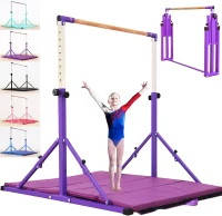 MARFULA Foldable Gymnastic Kip Bar Set with Mat — 4ft Width, 5ft Base, Adjustable Height (36""–60""), Professional Training Equipment for Kids, Home & Club(m-1)