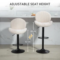 HOMCOM Bar Stools Set of 2, Swivel Barstools with Back, Adjustable Height and Footrest for Kitchen Island, Dining Room, Beige(m-5)