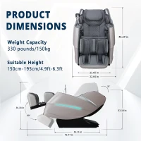 4D Full-Body Massage Chair Zero Gravity Recliner — 55"" S+L Track, 20 Auto Modes, 11 Techniques, 40 Airbags, Yoga Stretch, App Control, Negative Oxygen Ions (Grey)(m-2)