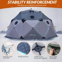 QualyQualy 8-10 Person Insulated Pop-Up Ice Fishing Tent with Floor - 147 sq ft Shelter with Stove Jack and Carry Bag(m-3)