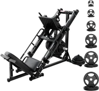 RitFit Versatile Leg Press & Hack Squat System with Weight Plate Set, Linear Bearing Mechanism and Plate Storage Posts for Full Lower-Body Workouts(m-9)