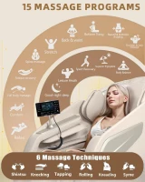 RelaxRelife Full-Body 4D Zero-Gravity Massage Chair with Body Scan, Intelligent Shiatsu Stretch, Heated Back & Legs, AI Voice Control, Bluetooth Speaker, Airbags and 135cm SL-Track — Beige(m-3)