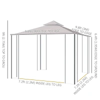 Outsunny 10' x 10' Steel Outdoor Patio Gazebo Canopy with Removable Mesh Curtains, Display Shelves, & Steel Frame, Brown(m-3)