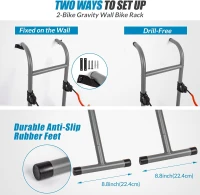 Suchtale 2-Bike Gravity Rack | Floor-to-Wall Bicycle Organizer for Garage & Indoor Storage — Adjustable Arms, Wall-Lean or Fixed Mount, Fits Road, MTB & E-bikes(m-3)