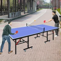 Foldable Professional Table Tennis Table for Indoors (8FT/9FT) — Playback Mode for Solo Practice, Includes Net & Posts, 2 Paddles, 3 Balls(m-7)