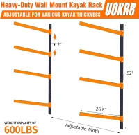 Wall-Mount Kayak Storage Rack - Heavy-Duty Adjustable Steel Spacesaver for Garage, Indoor & Outdoor(m-2)