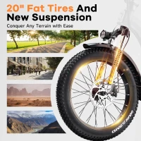 KEBIKO 1000W Peak Folding Electric Bike with 48V 20Ah Removable Battery, 30+ MPH, Up to 80 Mile Range, 20"" Fat Tire Foldable E-Bike for Adults - Commute/Beach/Snow(m-4)