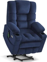 MCombo Large Triple-Motor Power Lift Recliner with Massage & Dual Heating, Adjustable Headrest for Tall Seniors, Fabric 7634 (Navy Blue, Large)(m-1)