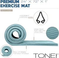 Tone Fitness 1-Inch Thick High-Density Mat for Yoga & Home Gym — Non-Slip Surface with Carry Strap (24"" x 72"")(m-3)