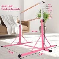 Portable Gymnastics Bar 5FT/6FT for Kids Ages 5-20 - Adjustable 35""–59"" (5FT Model), 500 lb Capacity with Folding Mat(m-2)
