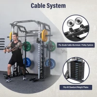 Major Fitness Drone2 Advanced Smith Machine – All-in-One Home Gym Squat Rack with Aluminum Pulley Set, Weight Bar, Dual Lat Pulldown Systems & Cable Crossover for Comprehensive Full-Body Training(m-3)