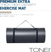 Tone Fitness Thick Pilates & Yoga Mat — One-Inch High-Density NBR, Anti-Slip Exercise Mat with Carry Strap for Home Gyms(m-2)
