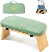 Bamboo Folding Meditation Bench with Cushion (Green) – Ergonomic Seiza Kneeling Stool with Magnetic Locking Hinges and Carry Bag(m-1)