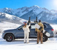 VEVOR Ski & Snowboard Roof Rack, Holds up to 4 Pairs of Skis or 2 Snowboards, 2-Pack Aluminum Universal Crossbar Mount with Lock & Rubber Padding, Carrier for Fishing Rods, Fits Most Slotted Crossbars(m-8)