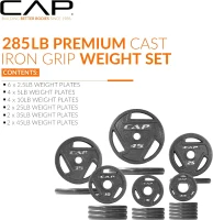 CAP Barbell 2-Inch Olympic Cast Iron Plate Weight Set | 75–285 lb Options, Durable Finished Weights(m-2)