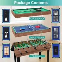 48"" 12-in-1 Combo Game Table — Multi-Game Arcade with Ping Pong, Foosball, Air Hockey, Pool and Accessories for Game Rooms & Family Nights(m-3)