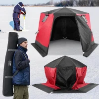 VEVOR Large Insulated Pop-Up Ice Fishing Tent – 600D Oxford, 80g Padding, Hub-Style Shelter for Multiple Anglers, Waterproof, Includes Anchors, Ropes & Carry Bag(m-9)