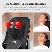 Mynt 2D & 3D Shiatsu Neck and Back Massager Chair Pad with 10 Deep Kneading Nodes, Heat, Portable Spot Massage, Black(m-5)