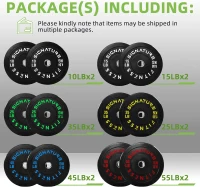 Fitvids Olympic 2-inch Bumper Plate Set — Weightlifting & Strength Training Plates, Available as Pair, Set or Barbell Combo (Multiple Options)(m-2)