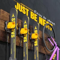 Ski & Snowboard Wall Rack – Yellow, 4-Pack | Damage-Free Vertical Mount, Garage Space-Saving Winter Gear Organizer(m-2)