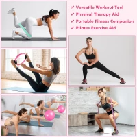 Pilates Home Gym Set — 14"" High-Resilience Ring, Multi-Level Fabric Bands, Mini Ball and Gliders with Training Poster(m-6)