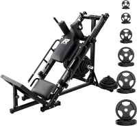 RitFit Versatile Leg Press & Hack Squat System with Weight Plate Set, Linear Bearing Mechanism and Plate Storage Posts for Full Lower-Body Workouts(m-1)