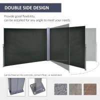 Outsunny Double Retractable Side Awning, 236" x 63" Outdoor Privacy Wall, Patio Screen for Garden, Balcony, Backyard, Grey(m-7)